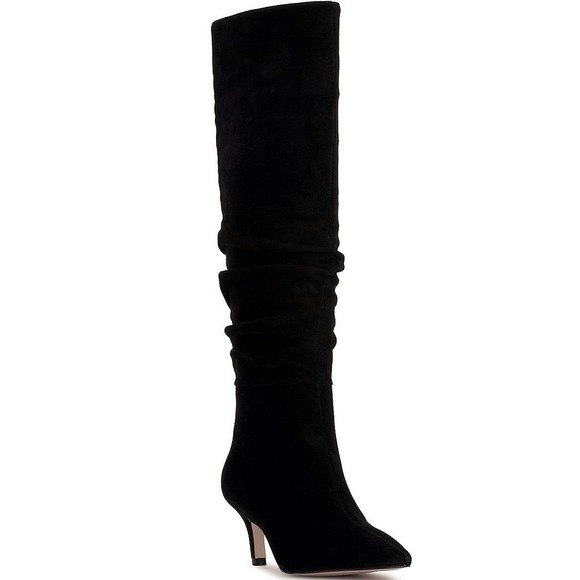 Jessica Simpson Shoes - NEW Jessica Simpson Black Suede Slouchy Knee High Kitten Heel Boot Size 6.5